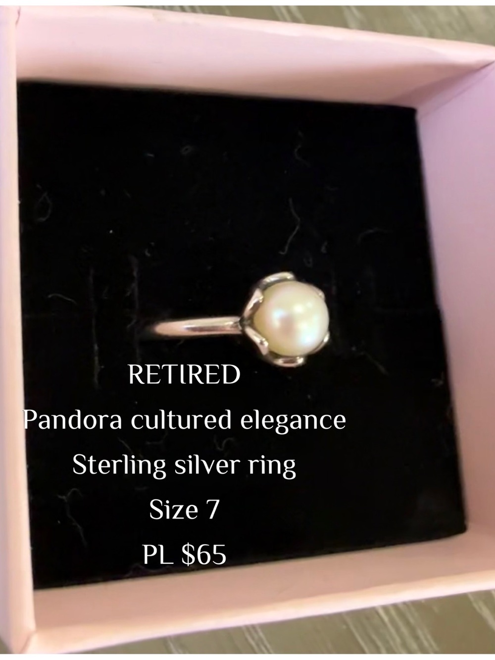 AUTHENTIC Retired Pandora Sterling Silver Pearl Ring - White & Silver